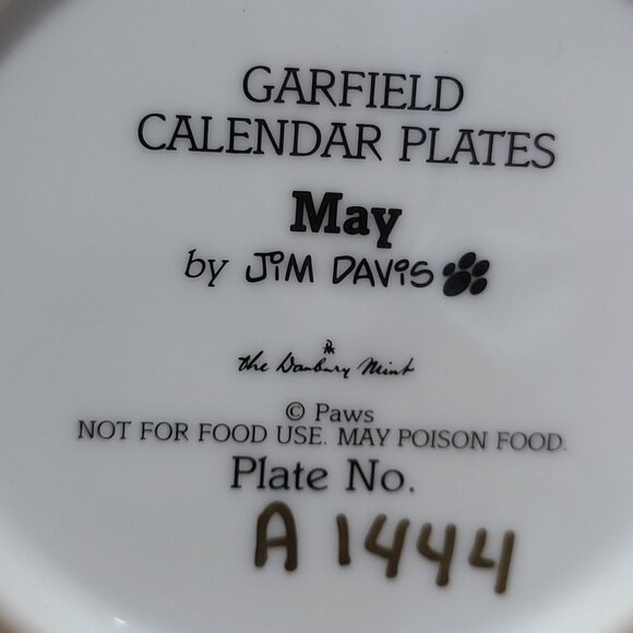 Garfield Calendar May Plate Jim Davis Plate No A 1444 Danbury Mint - Picture 7 of 14